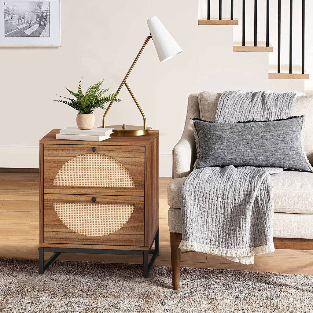 Brown 2 Drawer Rattan Nightstand G484328
