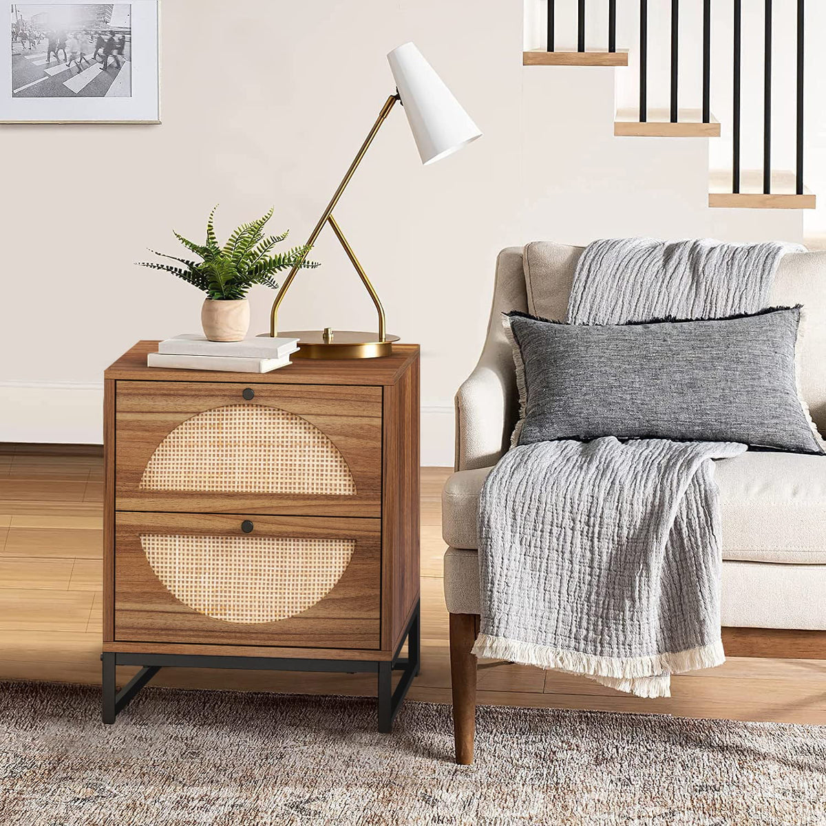 Brown 2 Drawer Rattan Nightstand G484328