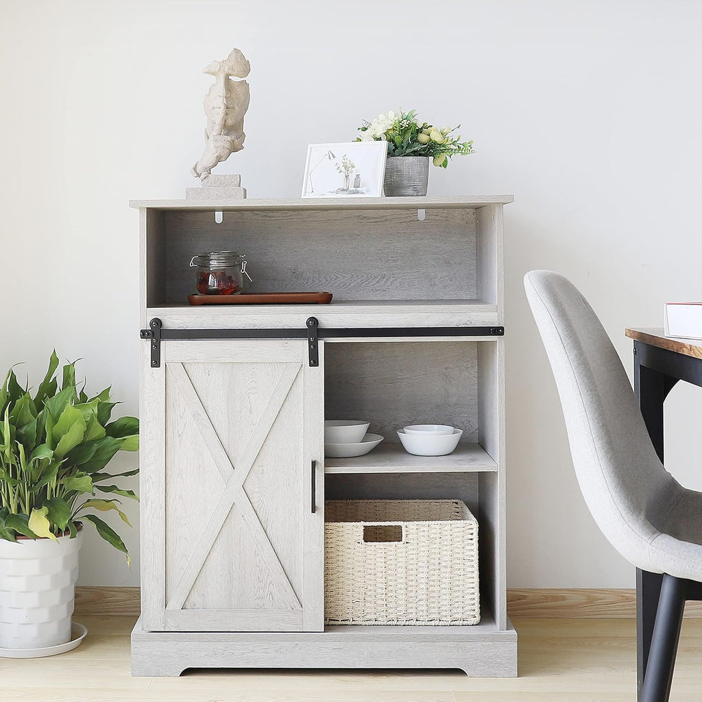 Grey Wash Wood Grain Buffet Cabinet with Sliding Barn Door S764