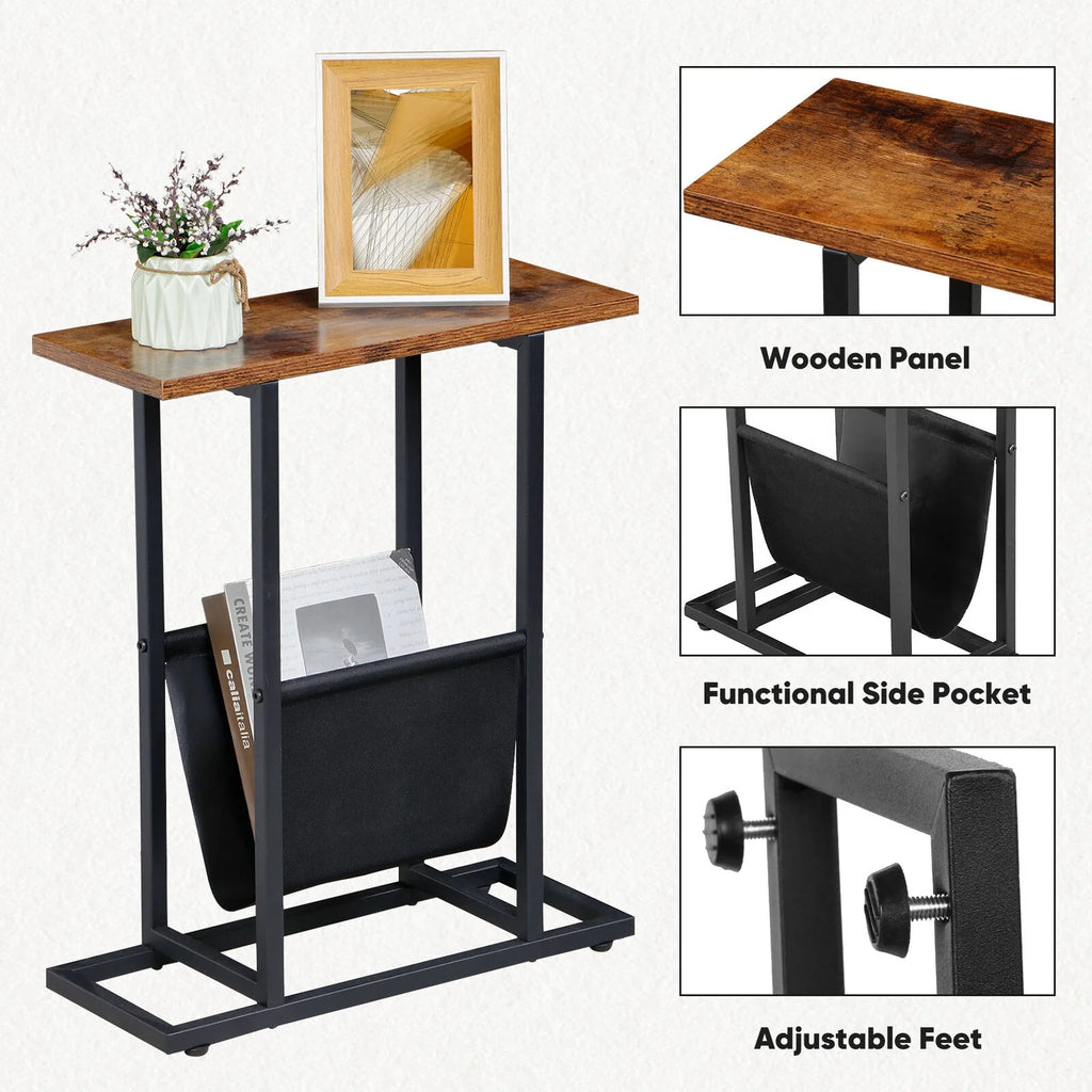 Narrow Brown Side Table with Magazine Holder J754910