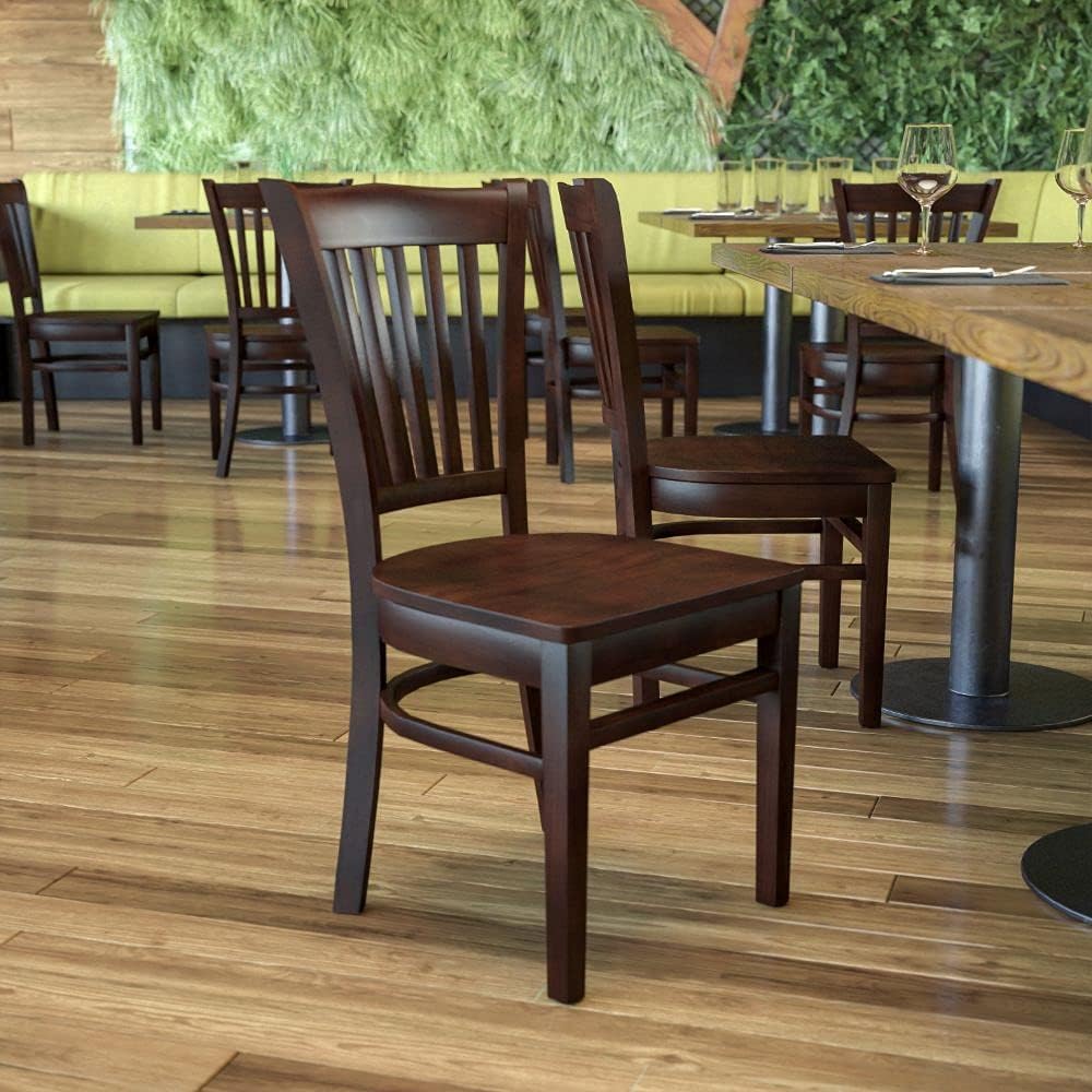 Vertical Slat Back Mahogany Wood Restaurant Chair W986978