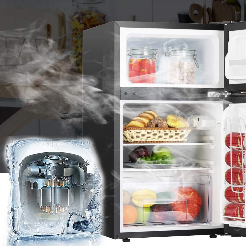 Compact 3.2 Cu.Ft Double Door Stainless Steel Refrigerator B1668