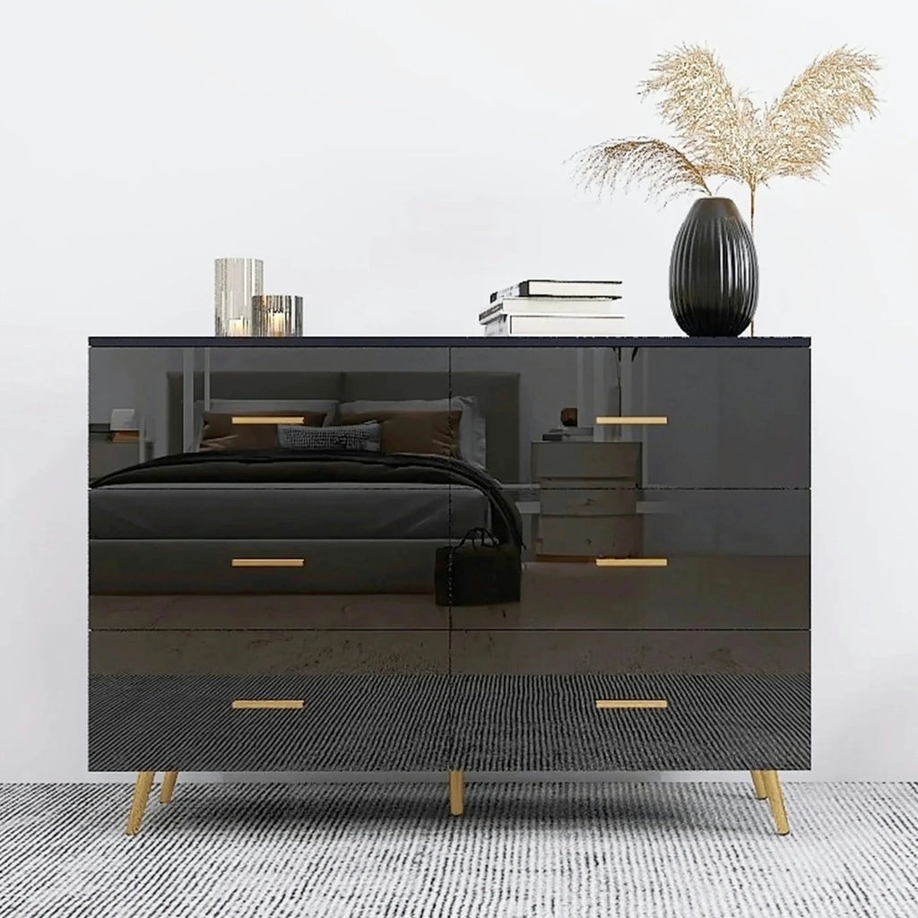 White 6 Drawer Dresser with Golden Handle J677231