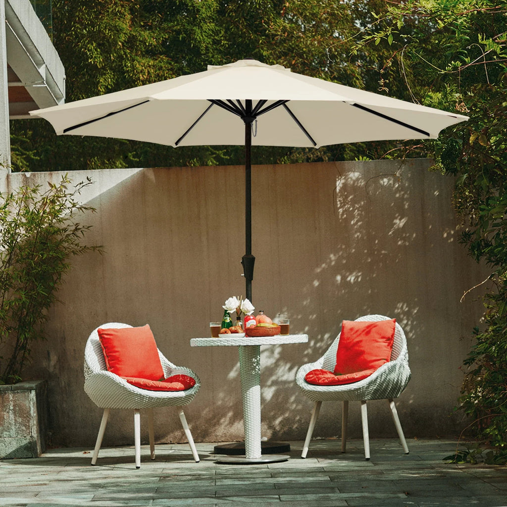 9' Outdoor Patio Umbrella with Push Button Tilt and Crank, Beige E24909