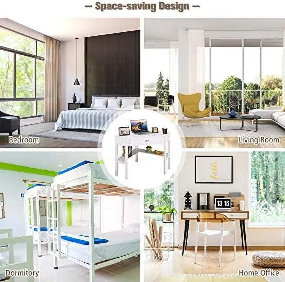 White Corner Desk with Drawer & Shelf S94889