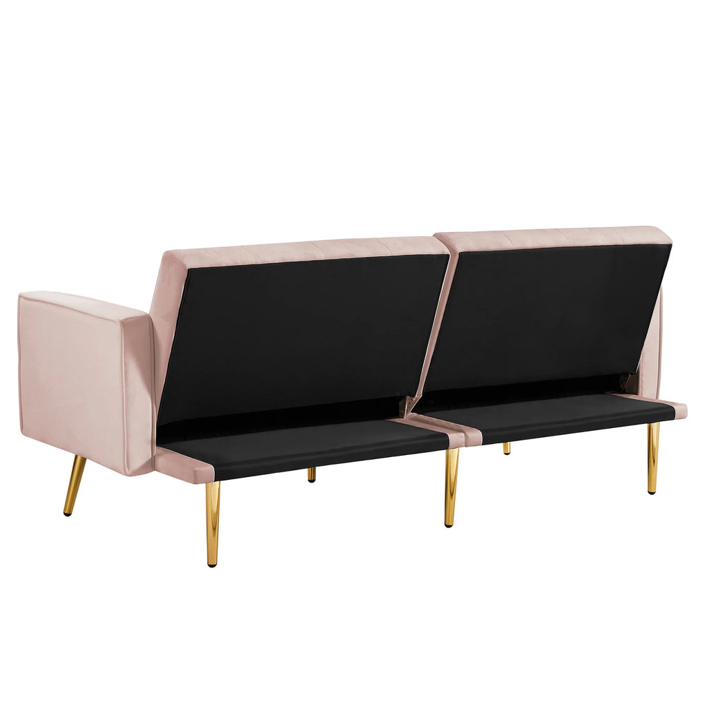 Pink Velvet Convertible Sofa Bed with Armrests A515