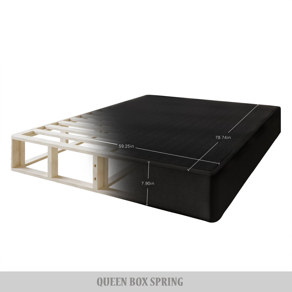 Wood Box Spring Mattress Foundation 8 Black Linen Full P968632