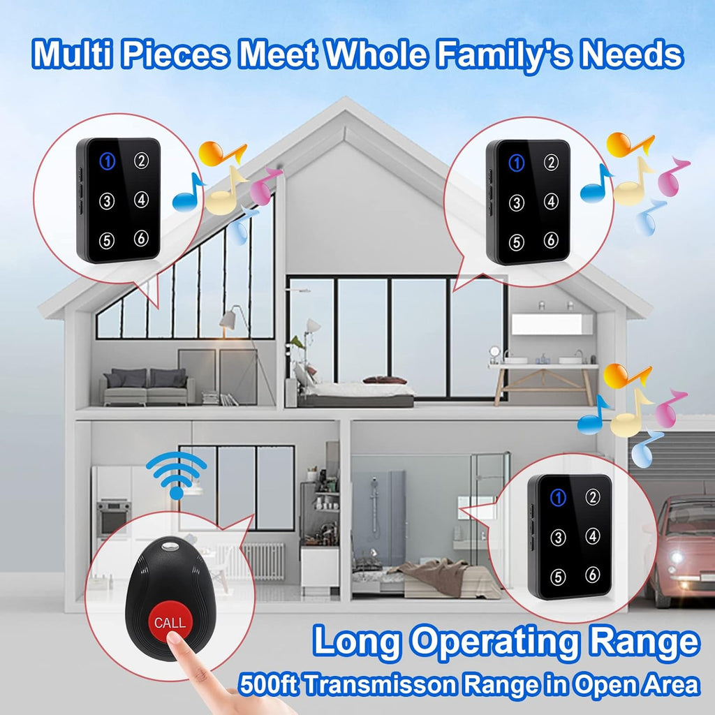 Wireless Caregiver Pager with 3 Number Display Plug-in Receiver 6 Transmitters D4335