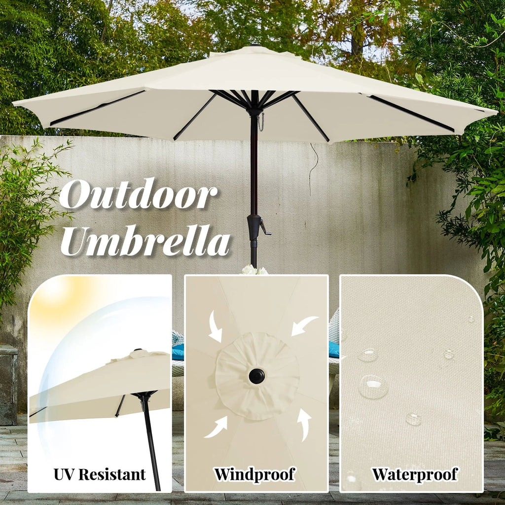 9' Outdoor Patio Umbrella with Push Button Tilt and Crank, Beige E24909