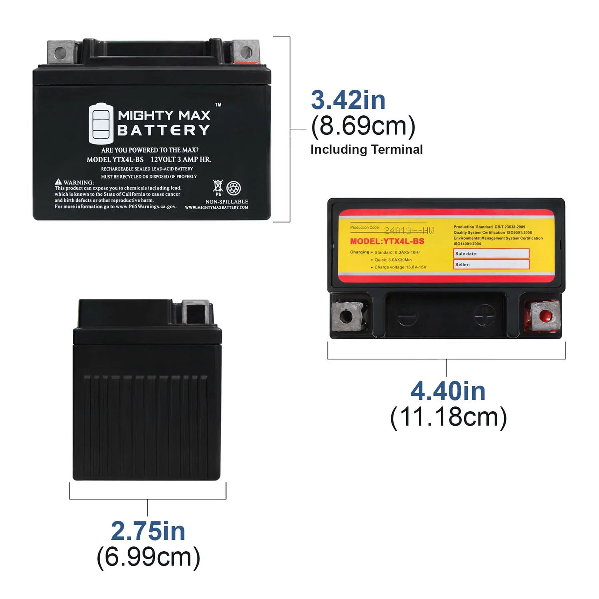 YTX4L-BS Replacement for YT4L-12 Motorcycle Scooter ATV Battery I961795
