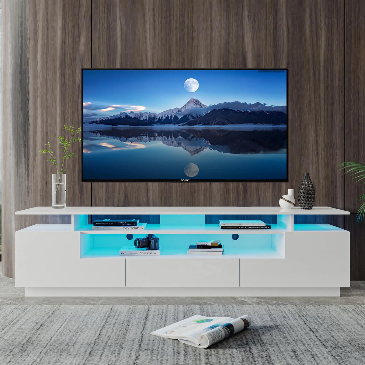 Black TV Stand with Storage Cabinet and Drawer P6258