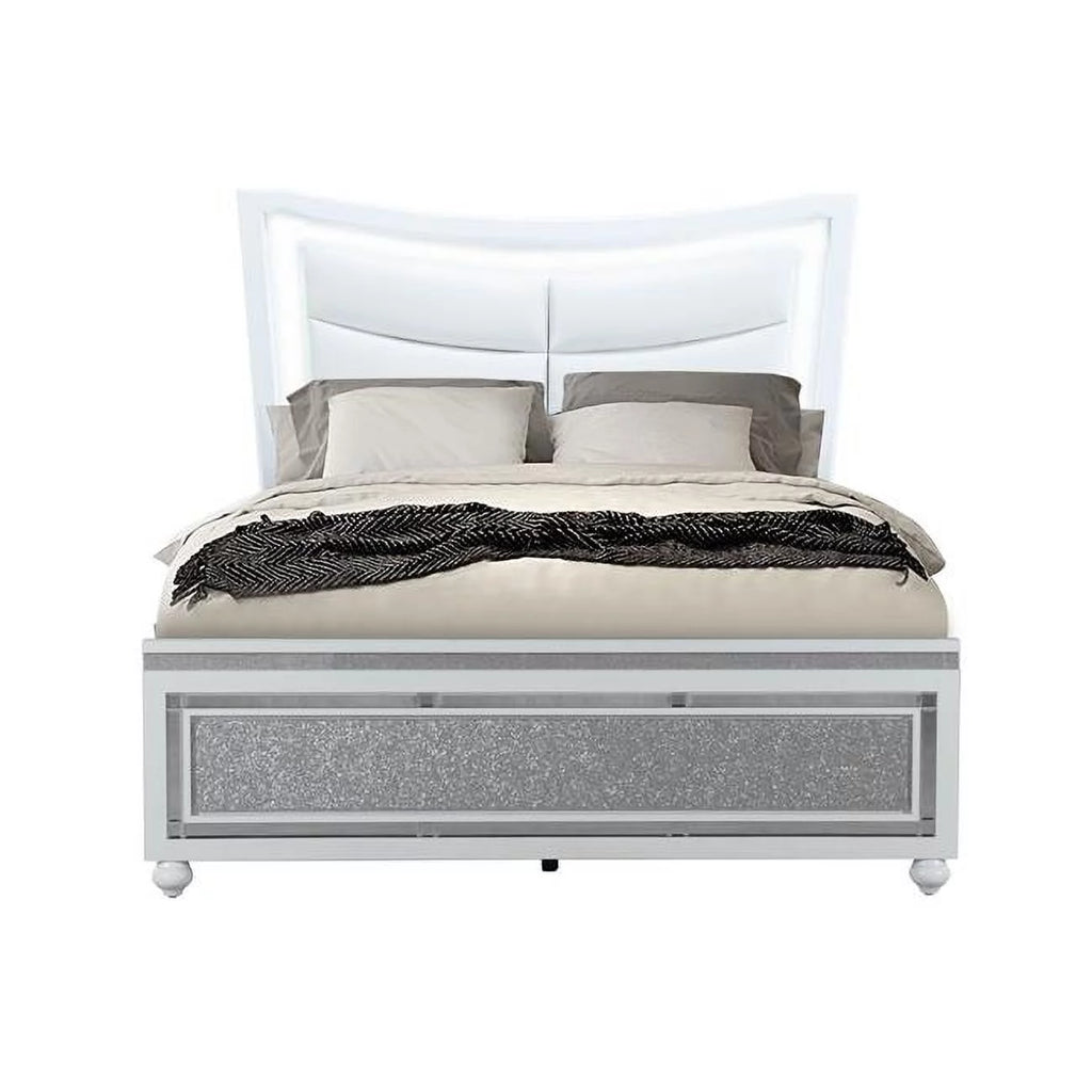 White Queen Bed With Led Lighting W82159