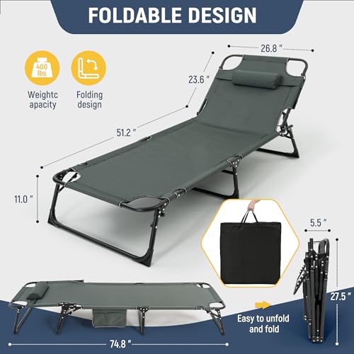 Adjustable 4-Position Folding Camping Cot with Mattress O650666