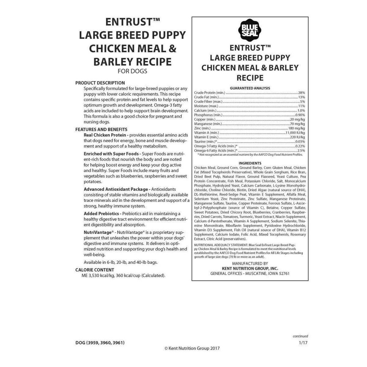 Large Breed Puppy Chicken Meal & Barley Recipe Y671659