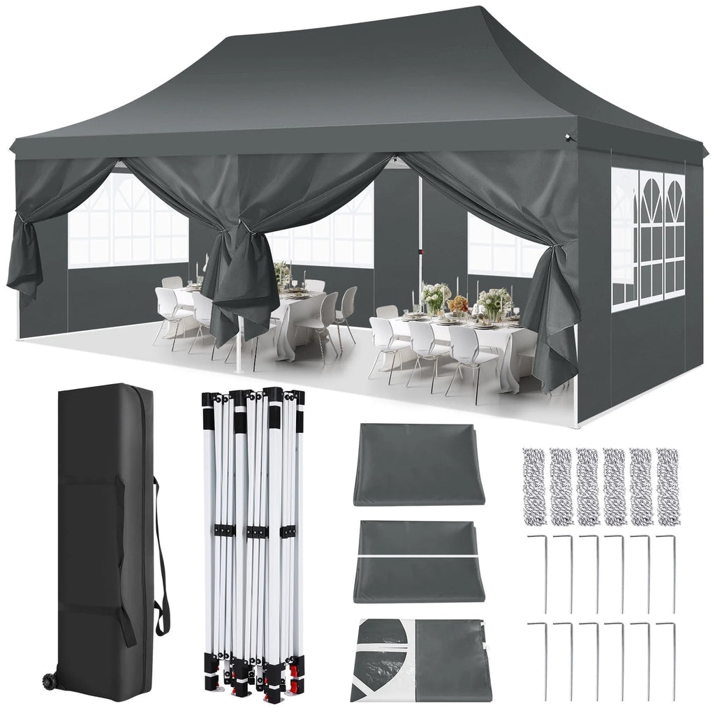 10' x 20' Pop up Canopy Tent with 6 Removable Sidewalls & Carry Bag A66099