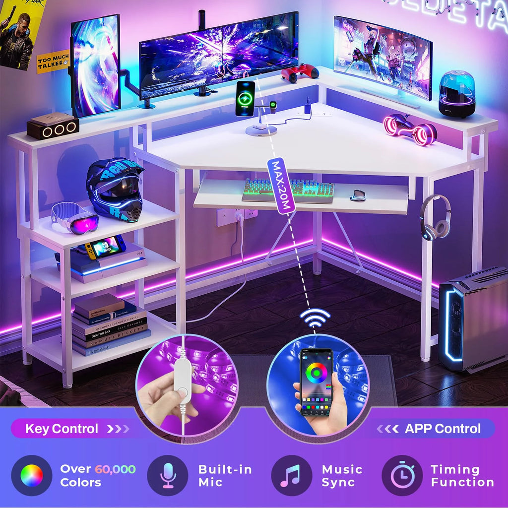 White Computer Desk with Power Outlets W537