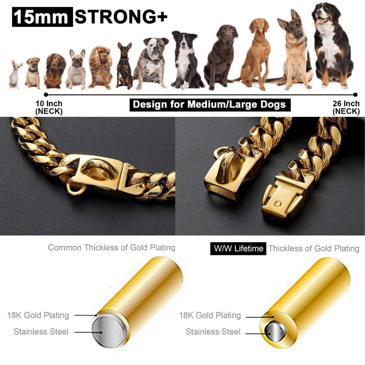 Gold Dog Chain Collar with Secure Buckle J76364