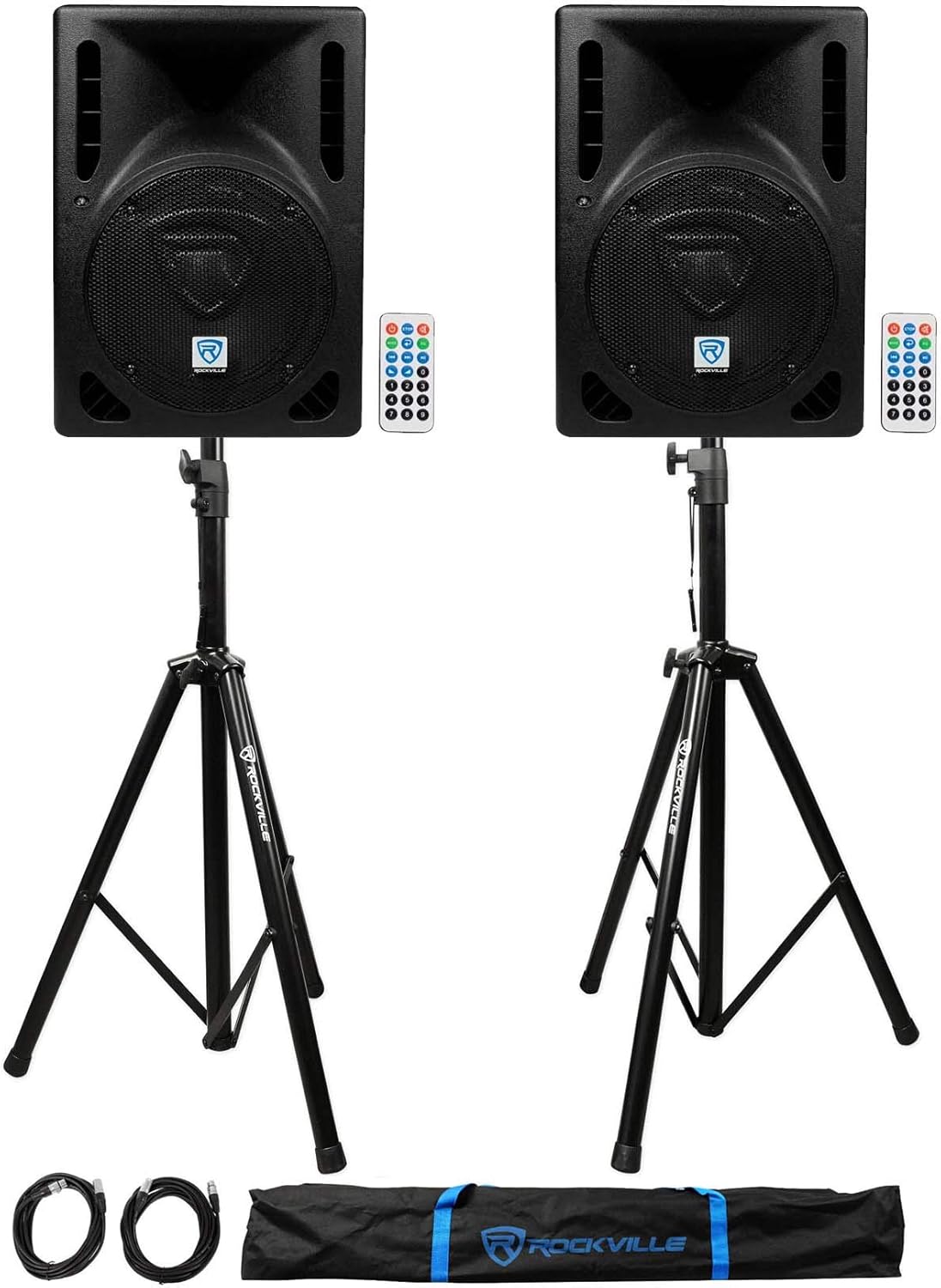 8 Powered DJ Speakers with Stands and Cables N197923