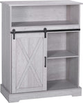 Grey Wash Wood Grain Buffet Cabinet with Sliding Barn Door S764