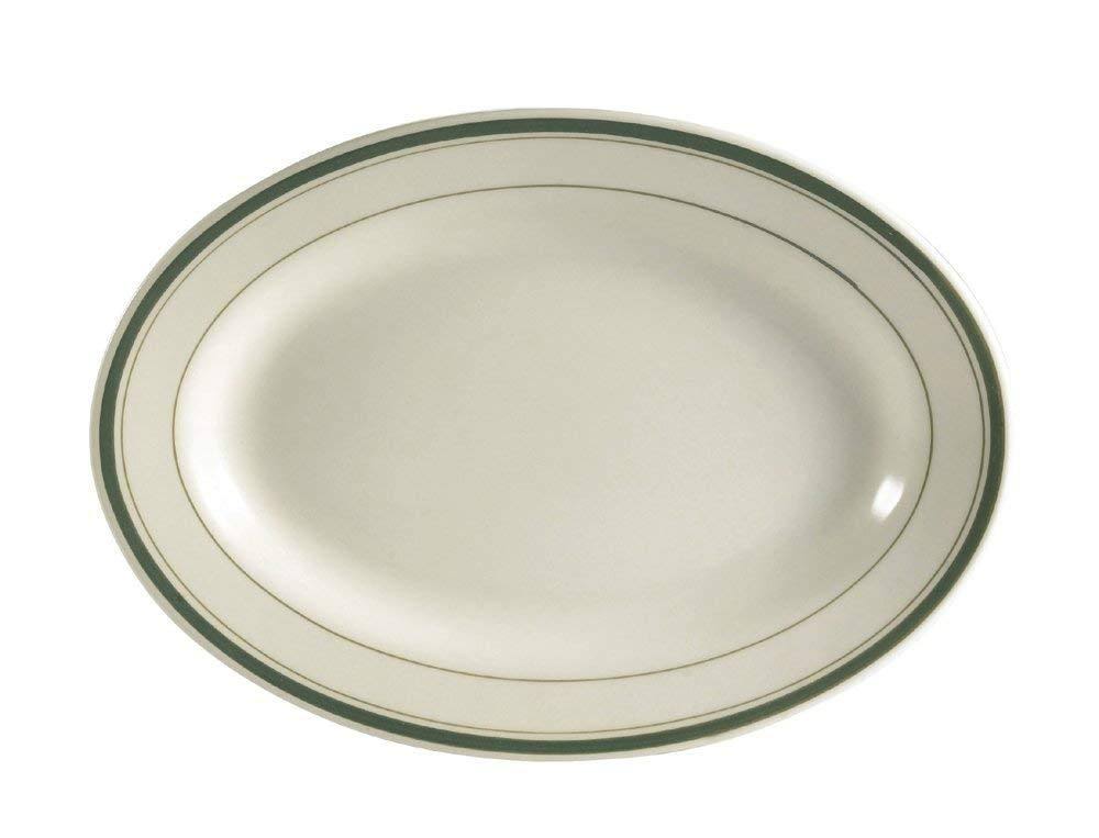 11-1/2-Inch by 8-1/4-Inch Green Band Stoneware Oval Platter I2090