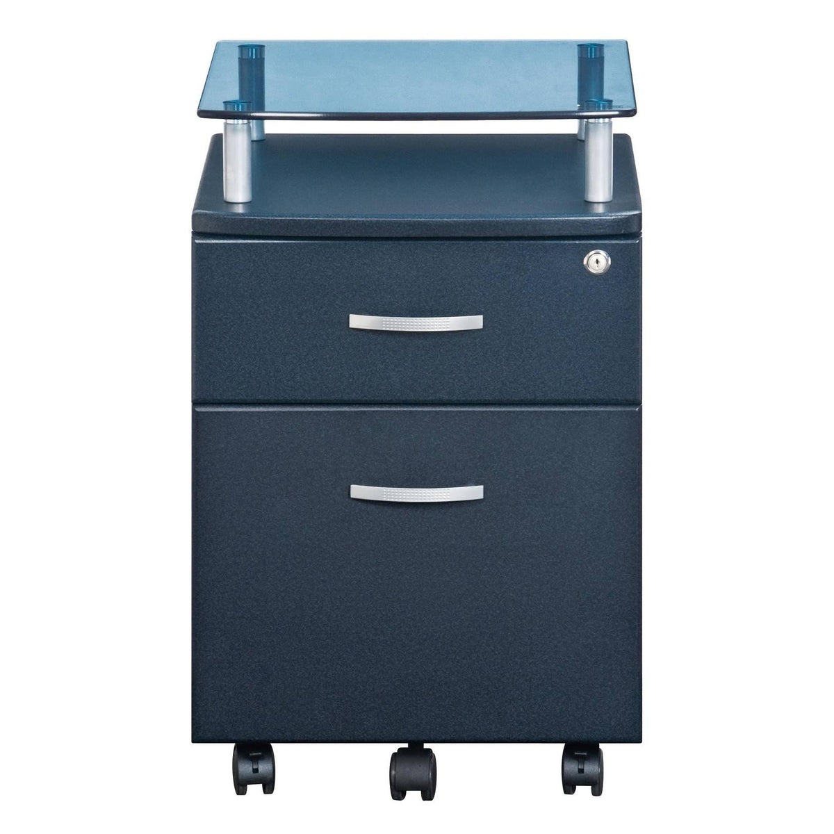 Graphite Rolling File Cabinet with Glass Top V903103