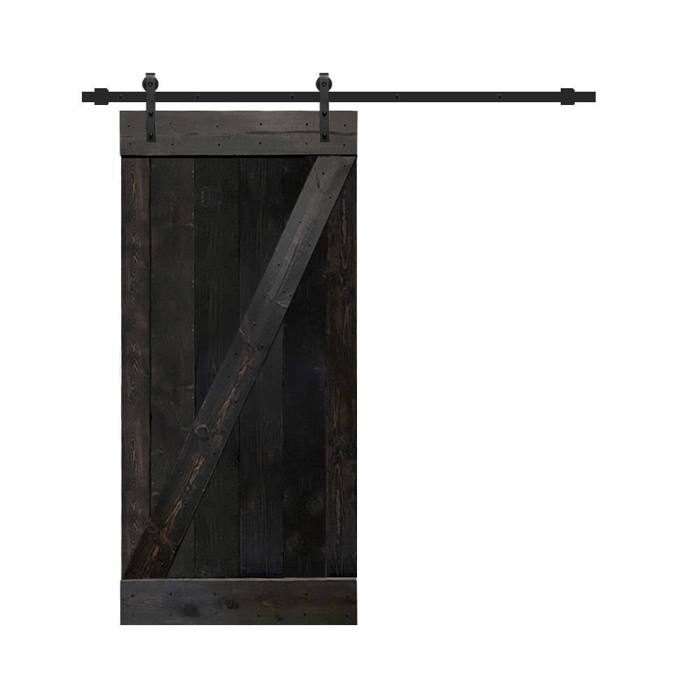 36 in. x 84 in. Charcoal Black Knotty Pine Wood Interior Sliding Barn Door I29034