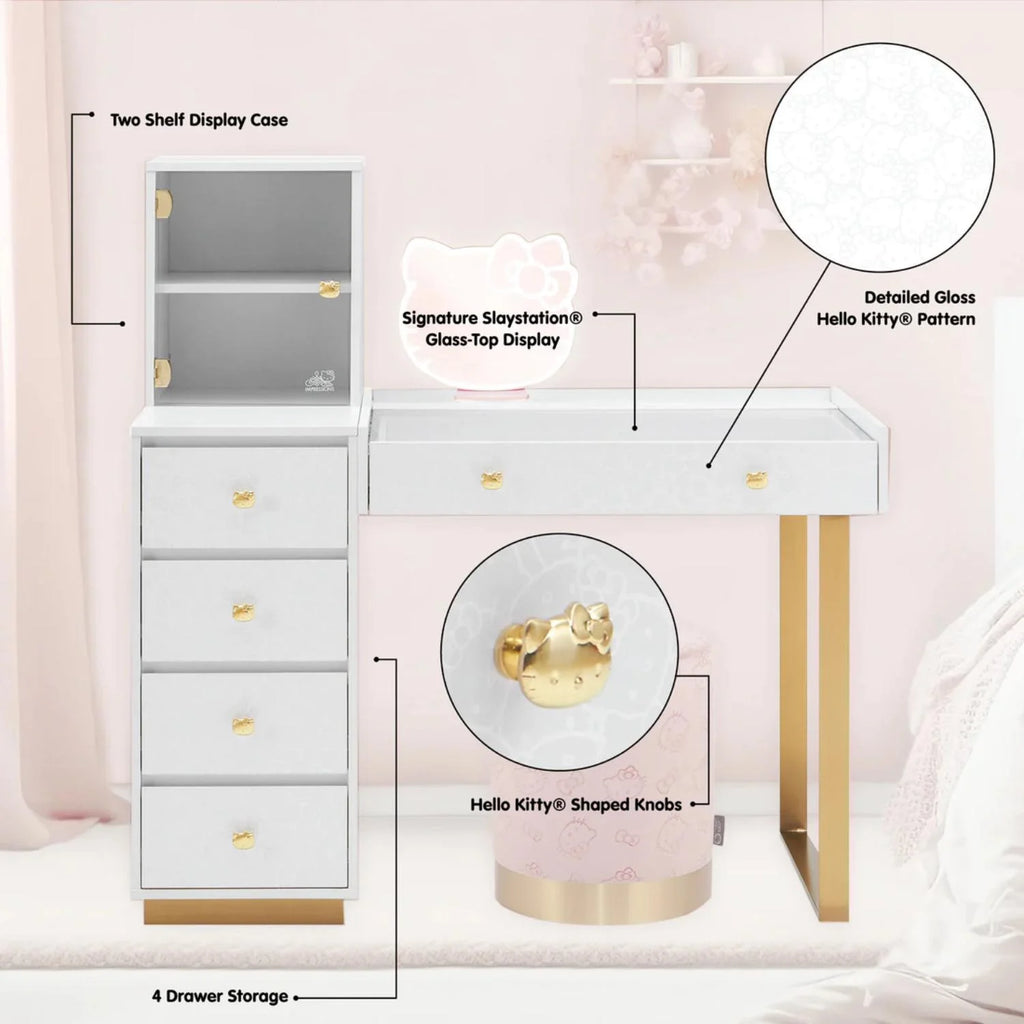 Vanity Desk with Drawers Glass Top Makeup Table Gold S90036