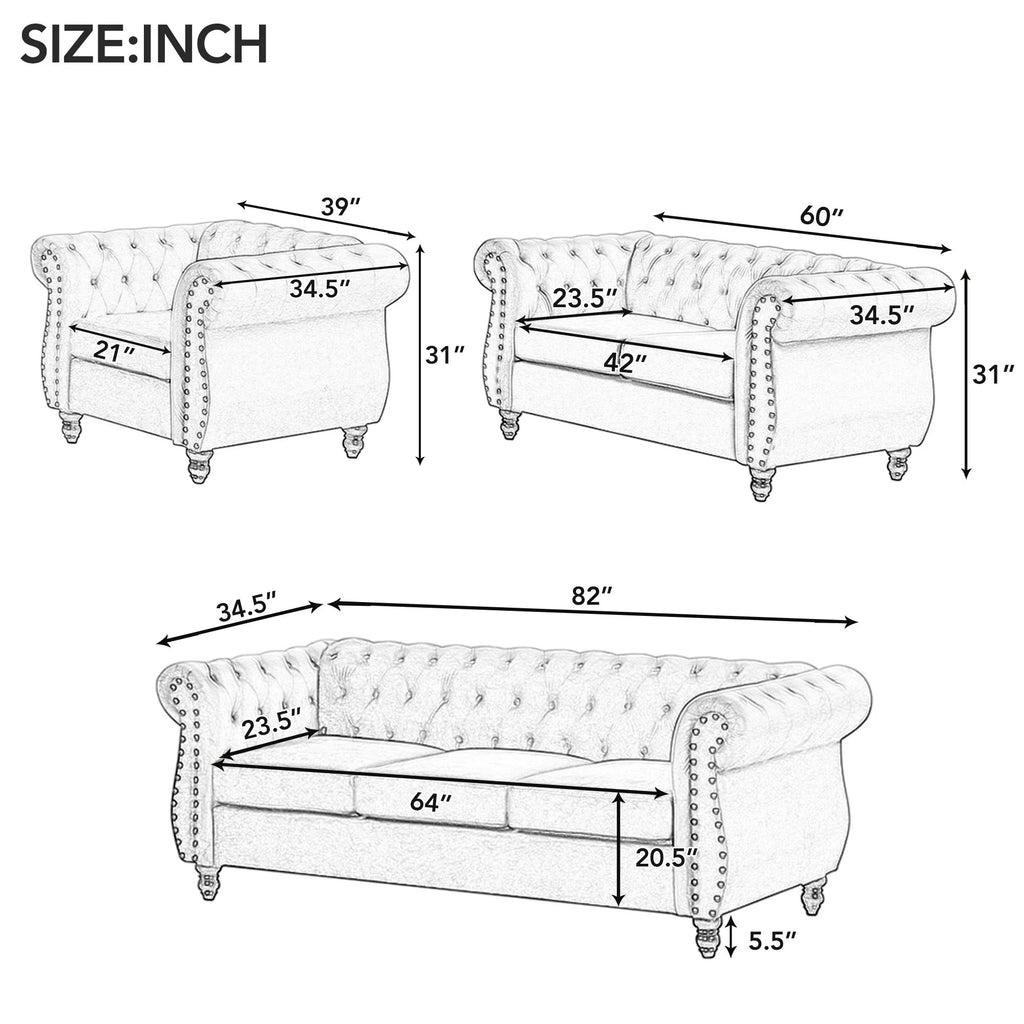 Blue 3-Seat Upholstered Sofa with Metal Legs J13338