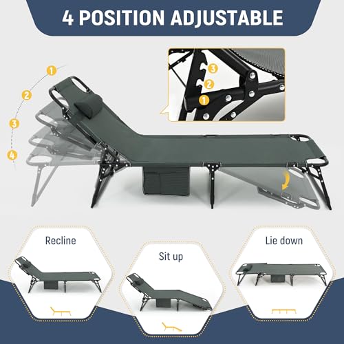 Adjustable 4-Position Folding Camping Cot with Mattress O650666