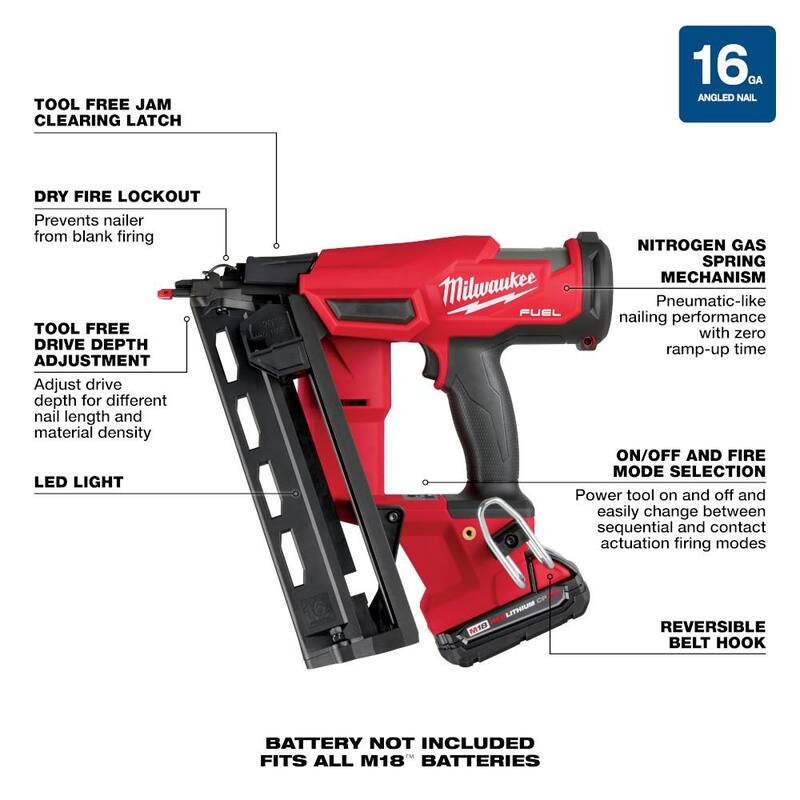 18-Volt Lithium-Ion Brushless Cordless 16-Gauge Angled Finish Nailer Kit W394