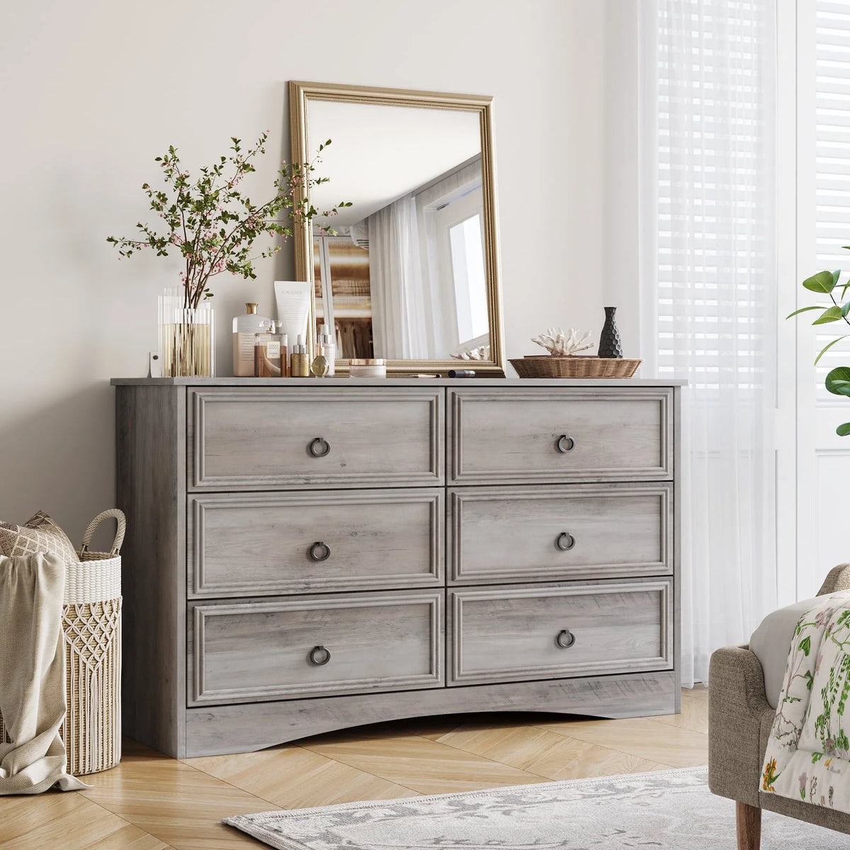 Gray 6 Drawer Wood Dresser X2154