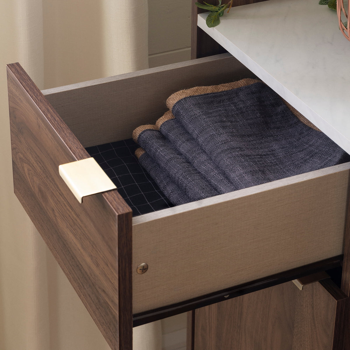 Natural Walnut and Faux Carrara Marble Buffet with Storage Q222