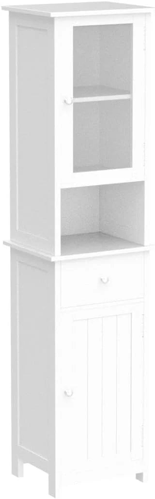 White Tall Bathroom Floor Cabinet with Glass Doors N34333