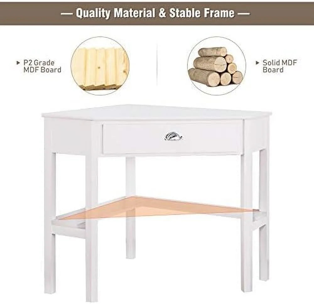 White Corner Desk with Drawer & Shelf S94889