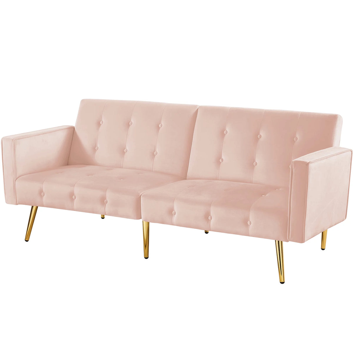 Pink Velvet Convertible Sofa Bed with Armrests A515