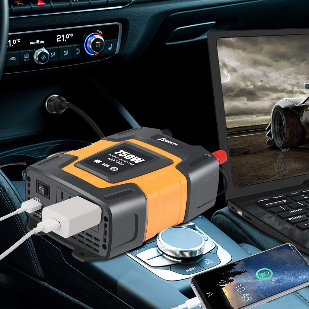 750W Power Inverter 12V DC to 110V AC Converter with Dual USB Dual AC Outlets T3374