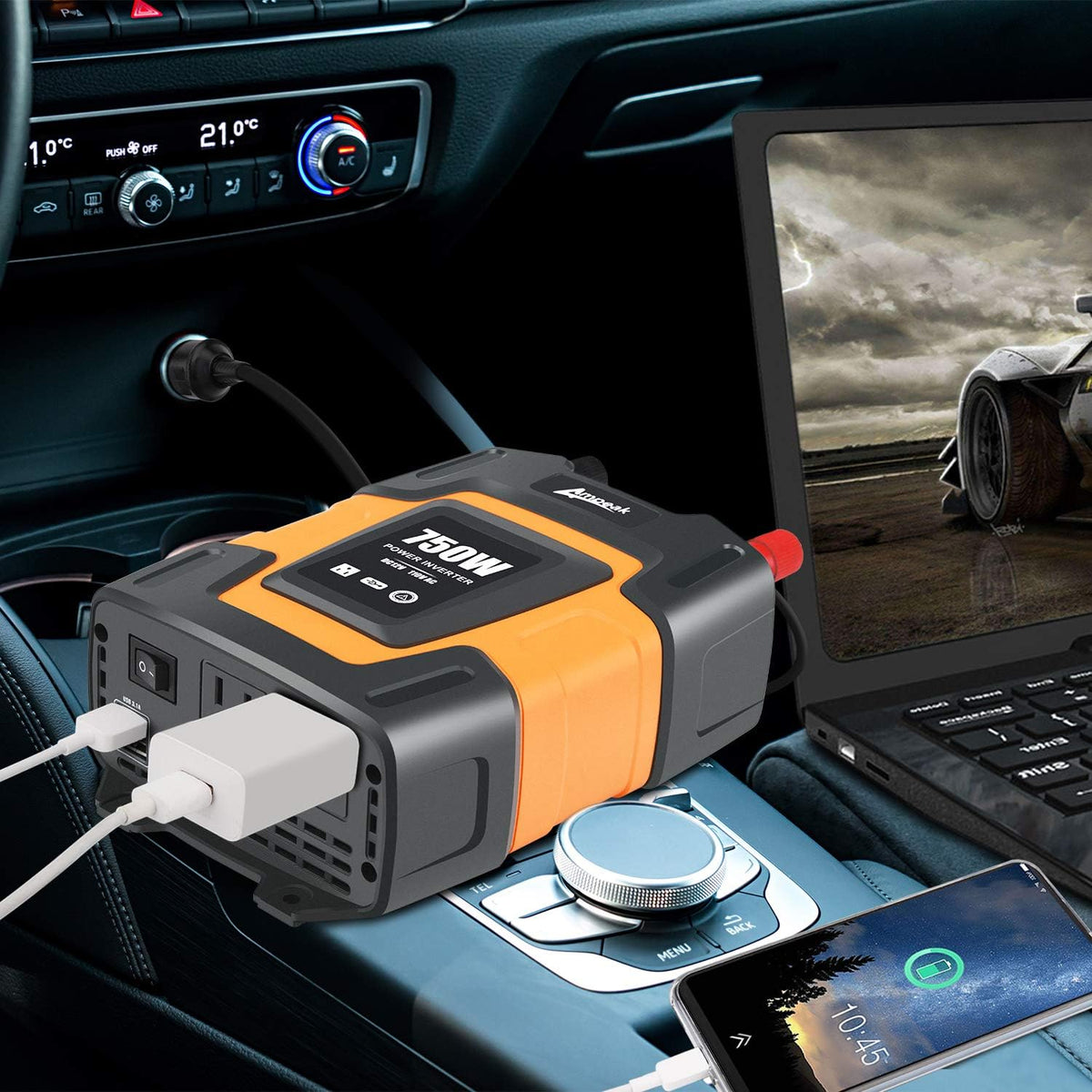 750W Power Inverter 12V DC to 110V AC Converter with Dual USB Dual AC Outlets T3374