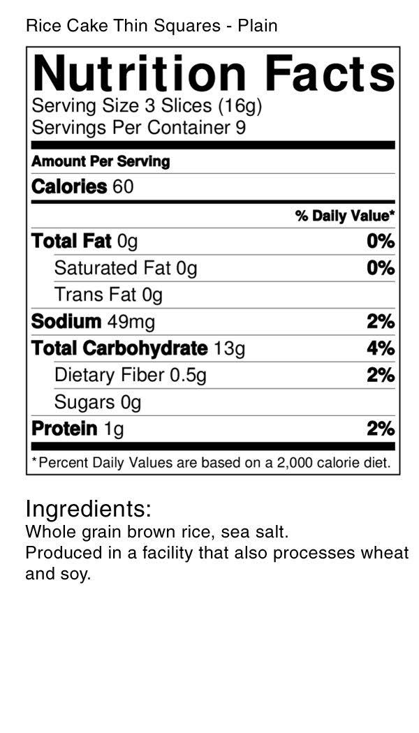 Rice Cake Squares 4.9 oz H702