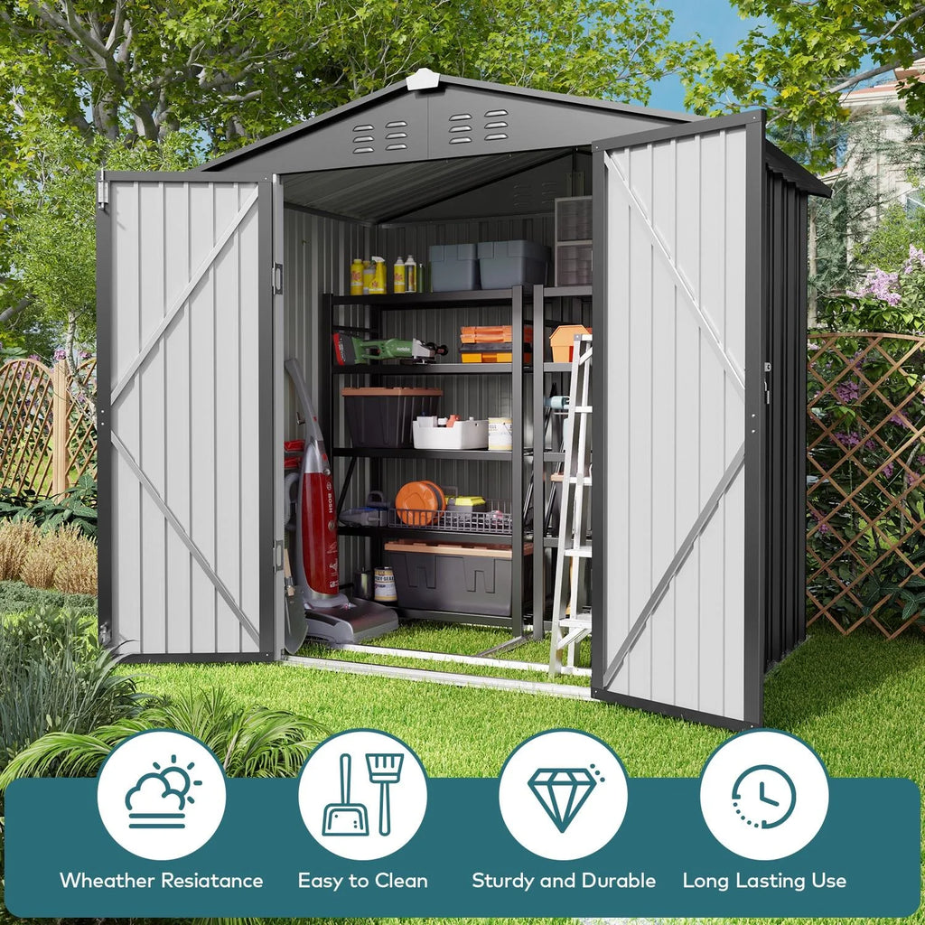 6' x 4' Dark Gray Metal Outdoor Storage Shed with Base Frame F145421