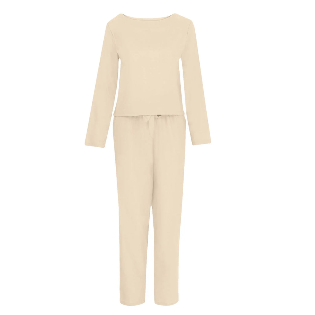 Women's Casual 2 Piece Long Sleeve Top and Tie Waist Pants Lounge Set W4488