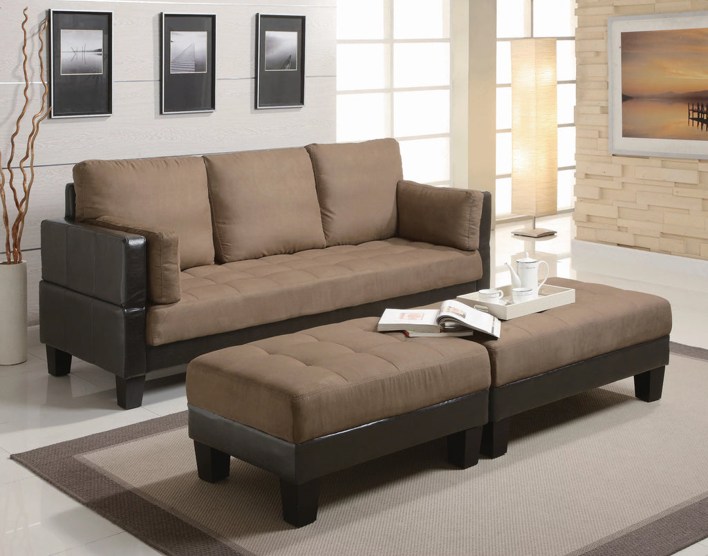 Brown Upholstered Sofa Bed with 2 Ottomans P888