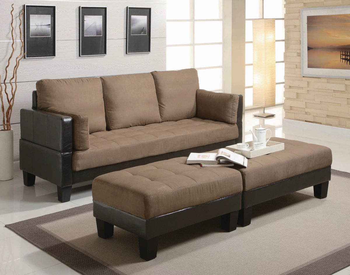 Brown Upholstered Sofa Bed with 2 Ottomans P888