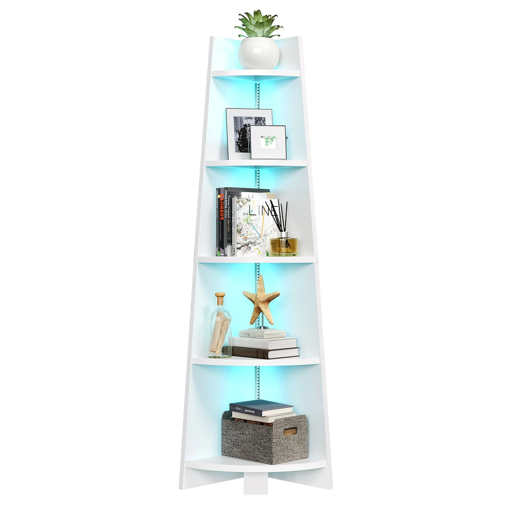 White 5 Tier Corner Shelf with Led Light H5323
