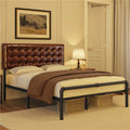 Metal Platform Bed Frame with Upholstered Headboard, Queen, Brown E8241