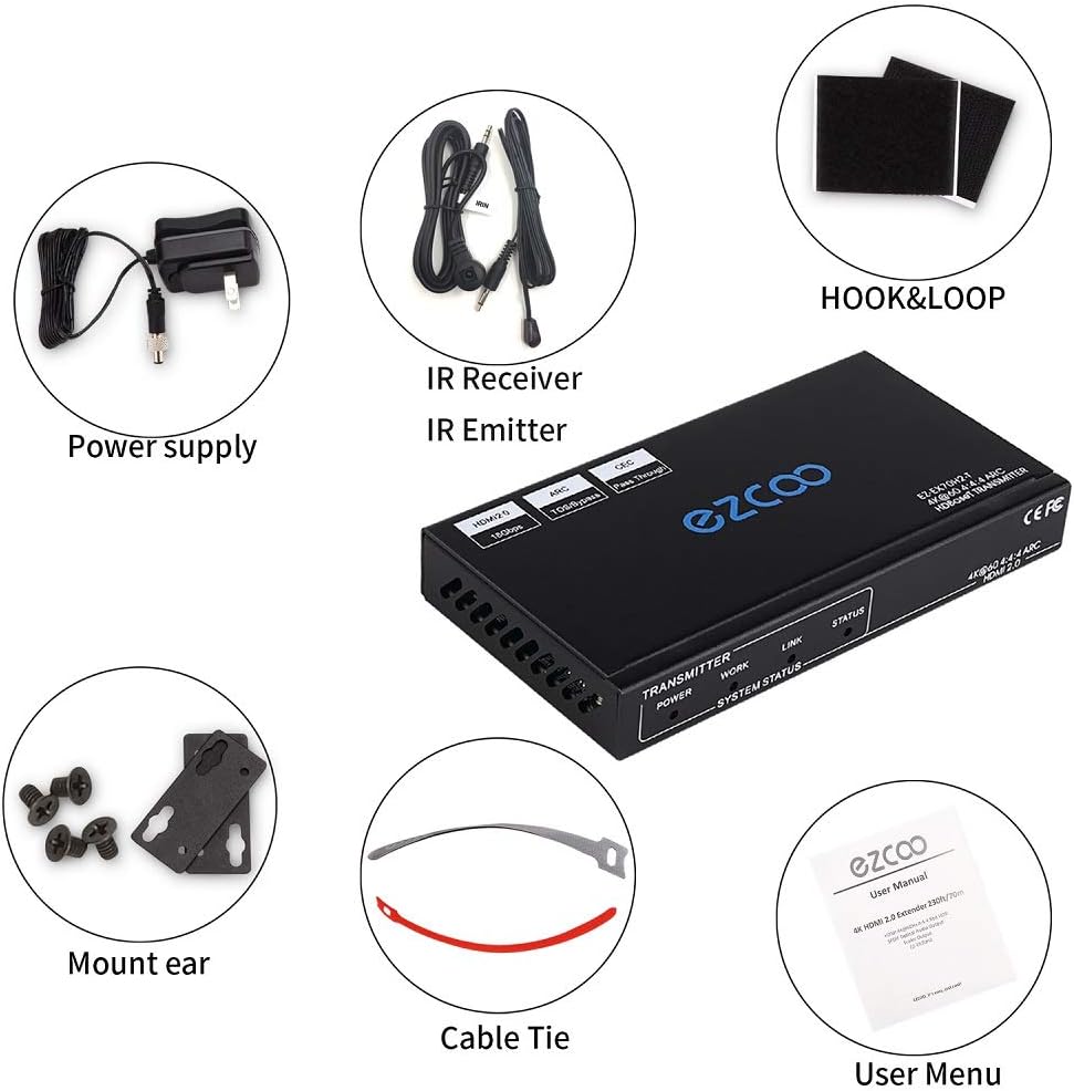 HDBaseT HDMI ARC Extender 4K 60Hz HDR10 18Gbps Cat5e Cat6 SPDIF Toslink PoE IR CEC 230ft 1080P 130ft 4K HDMI2.0 HDCP2.2 DTS:X 4K Down-Scale Slim Case S3702