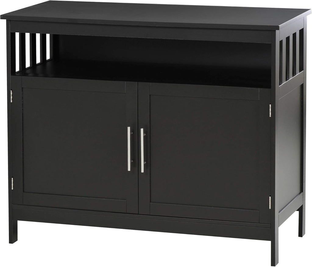 Black Kitchen Console Table with 2-Level Cabinet and Open Shelf M205325