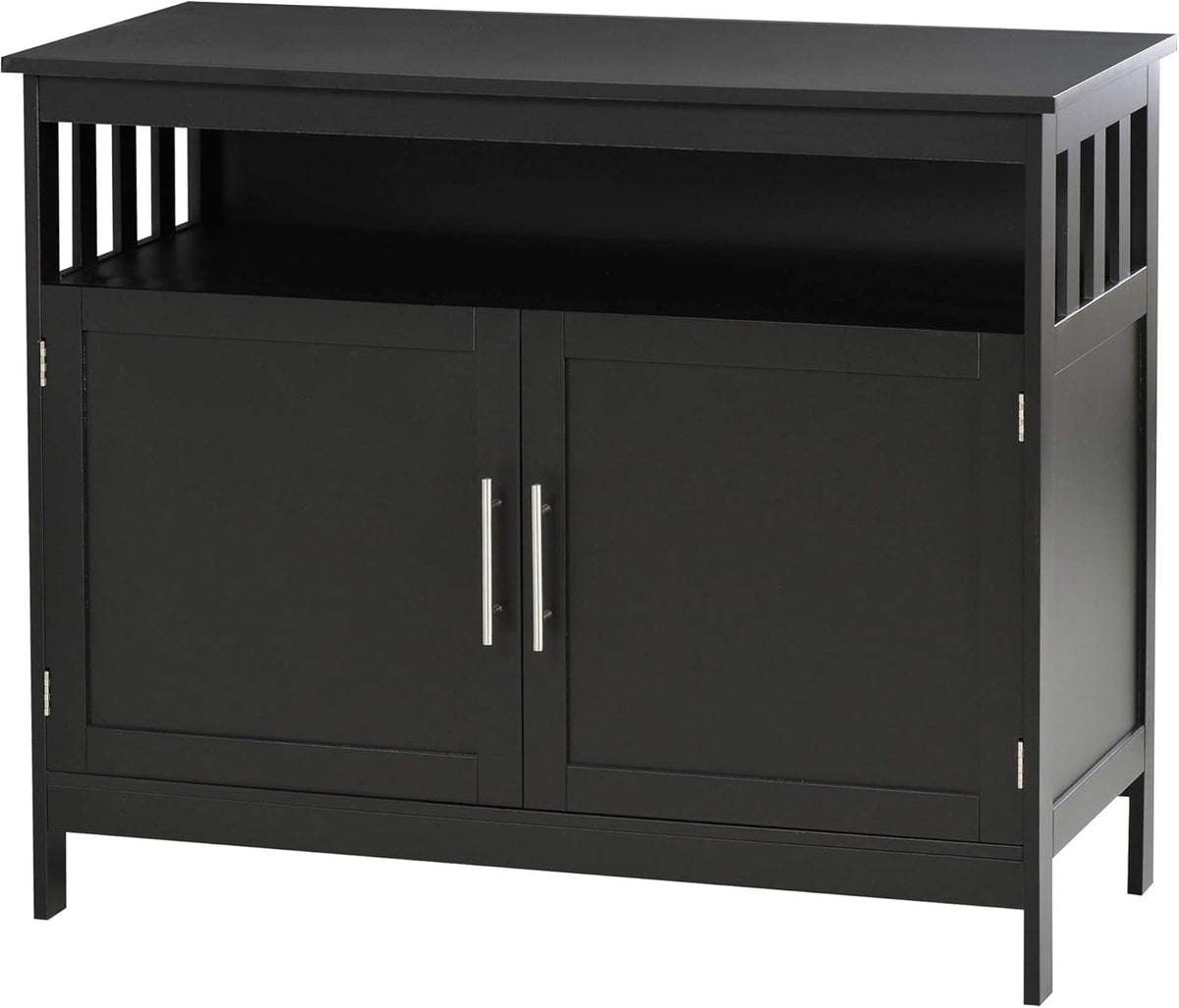 Black Kitchen Console Table with 2-Level Cabinet and Open Shelf M205325
