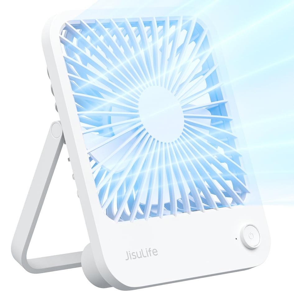 Desk Fan Battery Rechargeable, 4500mAh 180°Foldable Portable Personal Fan, 4 Speeds Adjustable White S954692