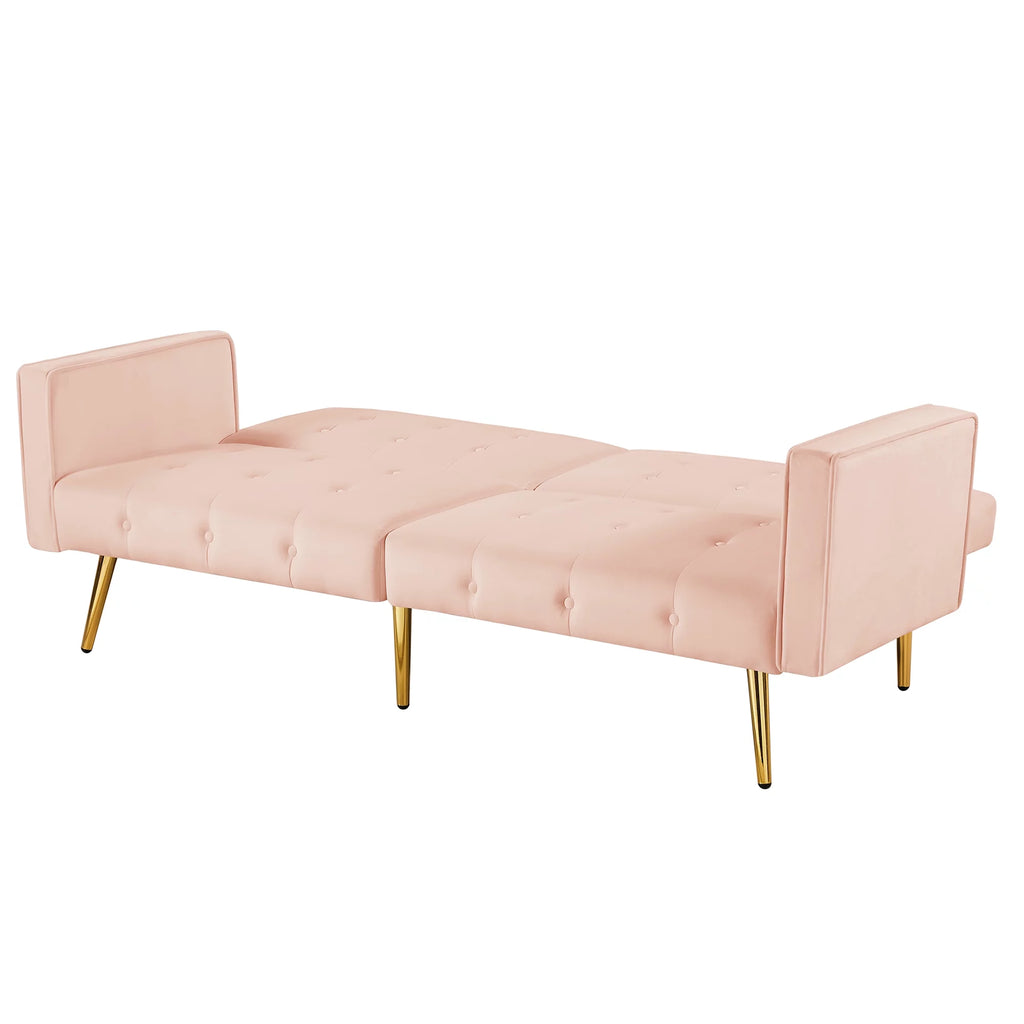 Pink Velvet Convertible Sofa Bed with Armrests A515