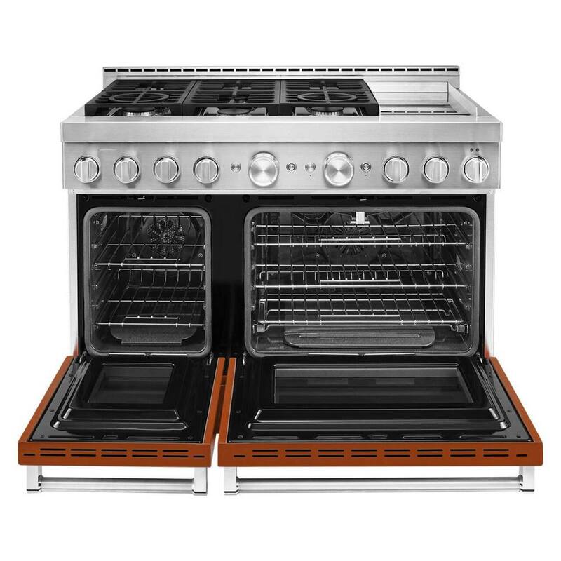 48 in. 6.3 cu. ft. Smart Double Oven Gas Range with Griddle and True Convection in Scorched Orange B483